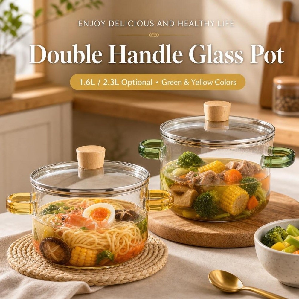 Soup Kettle Warmer - قدر زجاجي منزلي سميك سعة 1.6/2.3