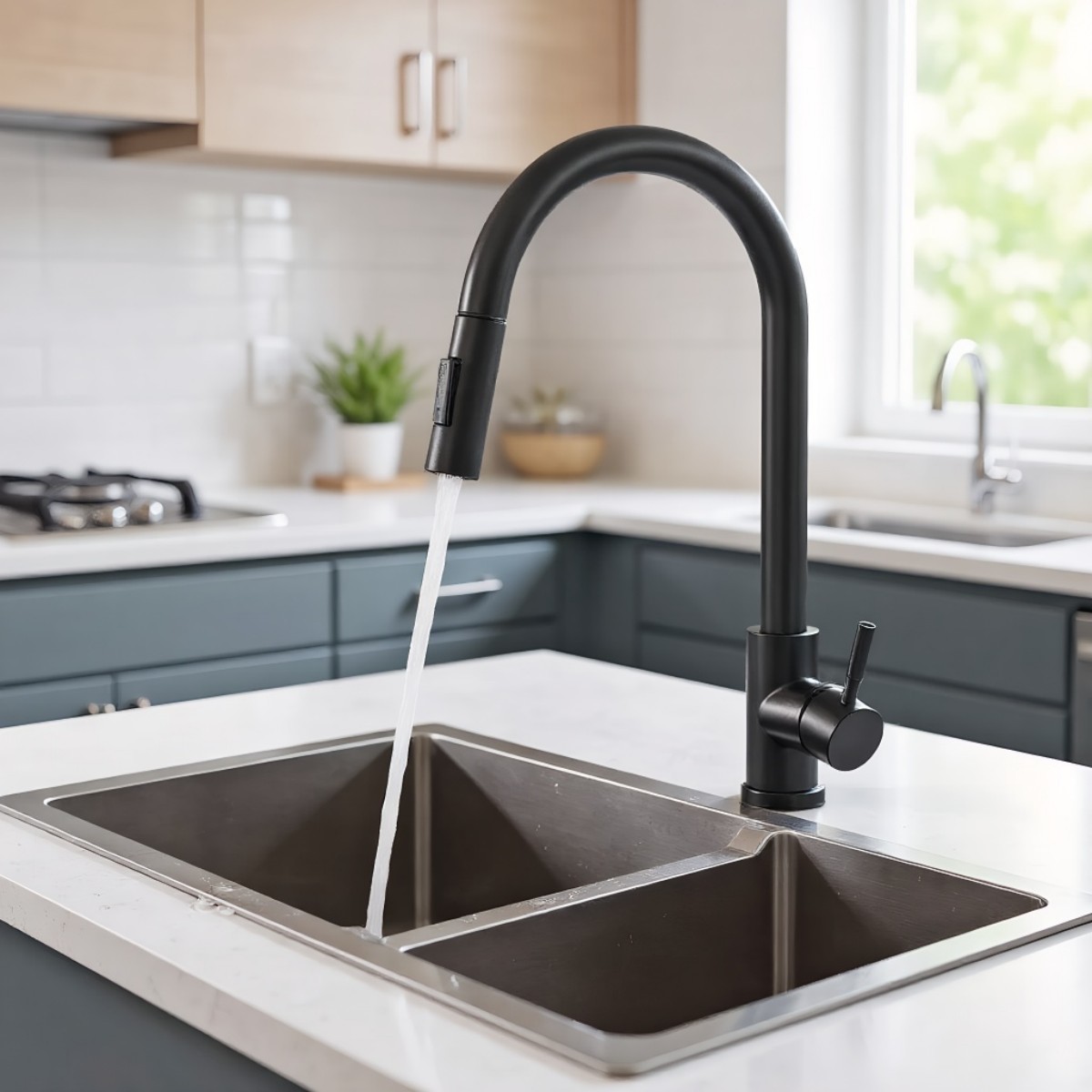 صنبور مطبخ أسود بوظيفتين، مقبض - مراجعة Commercial Kitchen Faucet وسعره